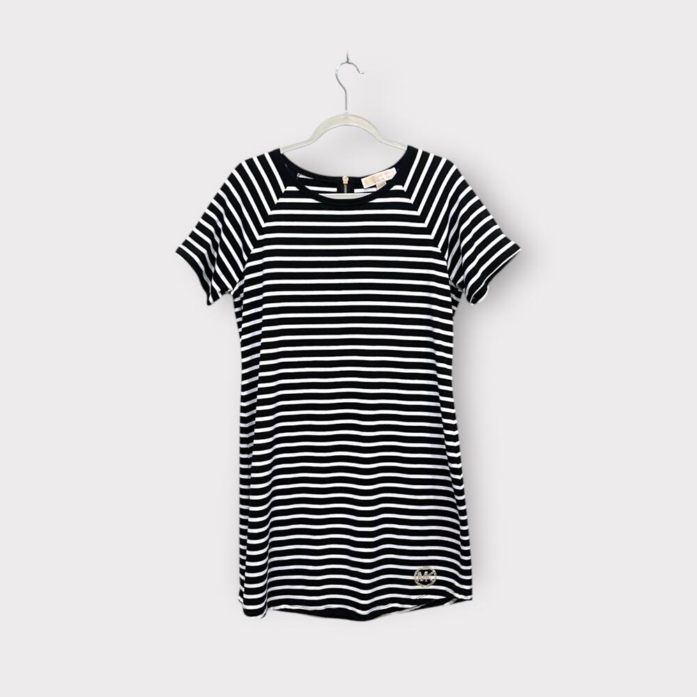 Michael Kors Striped Short Sleeve Stretch Dress – Black White | Size M
